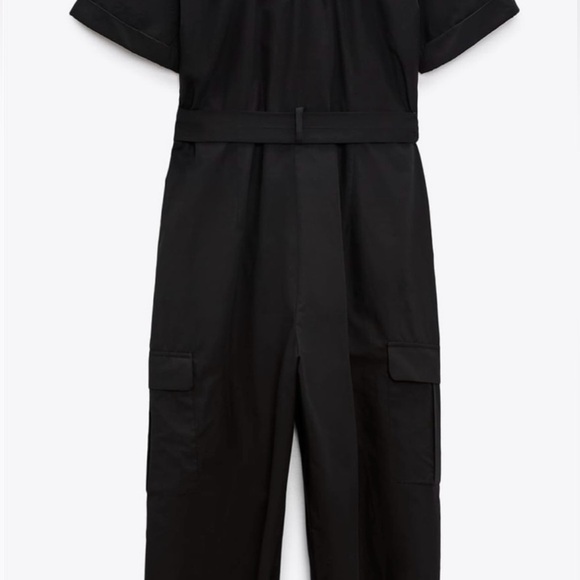 Zara Black Poplin Cargo Boiler Utility Suit Jumpsuit - Picture 14 of 16